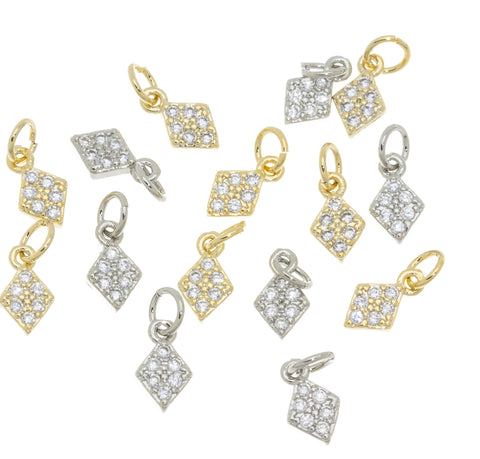 Gold or Silver Tiny Delicate Diamond Shape Cz Set Charm, Little Danglings, 5x8mm, Jewelry Making, 1 pc or 10 pcs, WHOLESALE,CPG244-CPS244