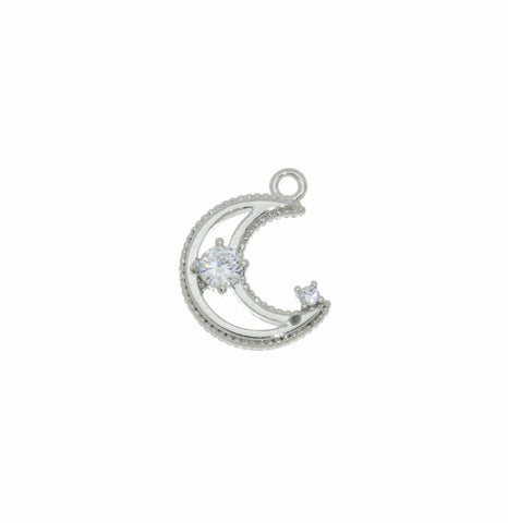 Gold or Silver Crescent Moon CZ Set Charm, Moon And Star Charm,Tiny Star Moon Charm,1 pc, 10 pcs,CPG249-CPS249