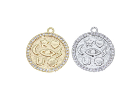 Luck Power And Energy Charm,Gold Lucky Pendant,Lucky Token,17mm, 1 pc or 10 pcs, WHOLESALE,CPG289-CPS289