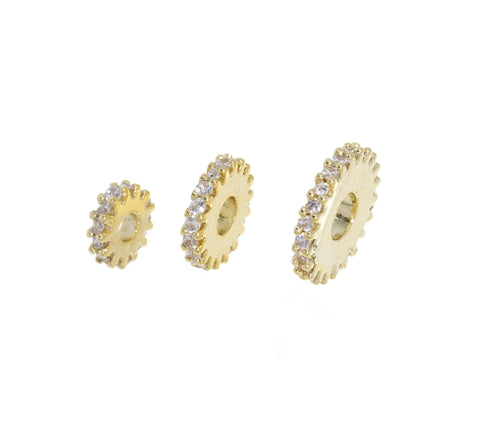 Gold Or Silver Gear Spacer With CZ,Disc CZ Gold Or Silver Spacers,3 Different Size Round  Spacers 6mm,8mm,10mm, SPG029-SPS029
