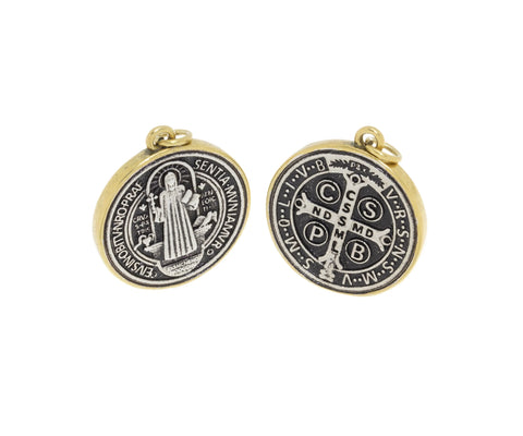 Saint Benedict Antique Charm,Two Tone Antique Finish St.Benedict Charm,Christian Jewelry Charms,CPG674