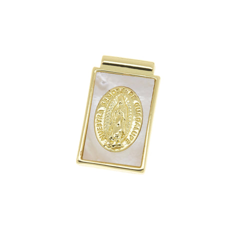 Guadalupe Charm Gold,Nuestra Senora De Guadalupe,Christian Jewelry Charms,Guadalupe Charm With White Mother Of Pearl,CPG675
