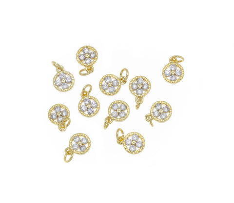 Pave Dainty Disc Charm,Small Charm For Bracelet,Round CZ Circle Gold Charm,CPG681