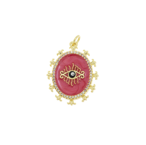 Enamel Evil Eye Charm With CZ,Gold Oval Evil Eye Pendant,Pave Enamel Evil Eye Gold Charm,Trendy Minimalist Jewelry,CPG682
