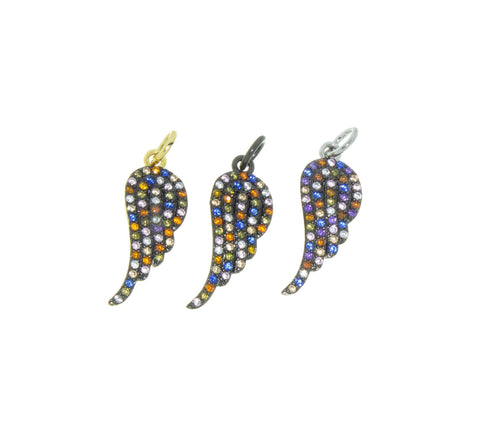 Gold Rainbow Angel wing charm,Small Angel Wing Charm,Pave Angel Wing Rainbow Charm,CPG407-CPB407