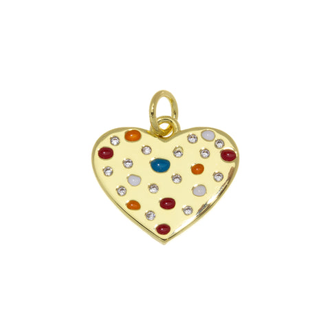 Colorful Heart Dainty Gold Charm,Rainbow Gold Pave Colorful Happy Heart Charm,1 pc or 10 pcs, WHOLESALE,CPG418