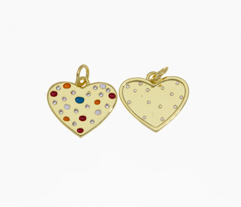 Colorful Heart Dainty Gold Charm,Rainbow Gold Pave Colorful Happy Heart Charm,1 pc, WHOLESALE,CPG418