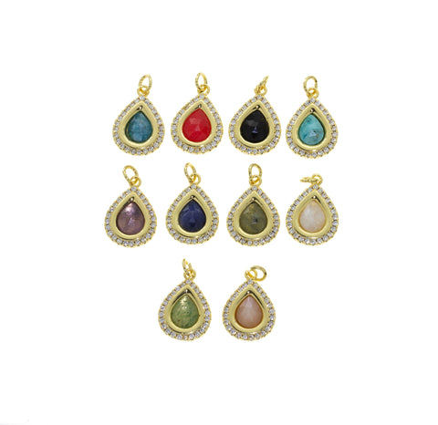 Natural Stone Teardrop Shape Charms,10 Different Natural Stone Charms, Bezel Charms,Dainty Color Stone Charm,CPG434