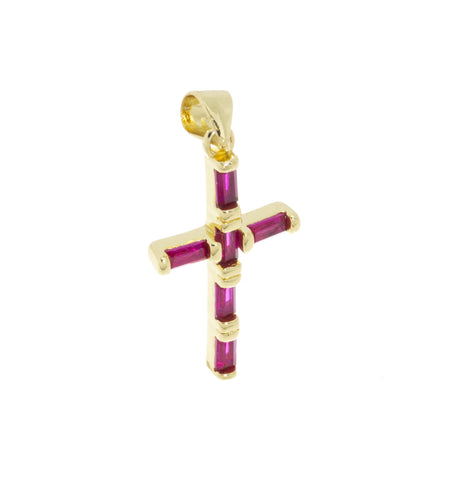 Gold Baguette Cross Charm,Pave Gold Cross Pendant,Religious Gold Jewelry,CZ Gold Cross Charm,CPG689