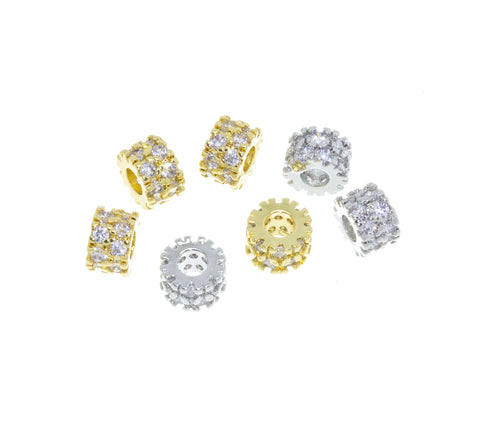 Gold Or Silver Double Row Spacer Bead,Spacer With CZ For Bracelet Or Necklace,7mm Spacer For Jewelry,SPG015-SPS015