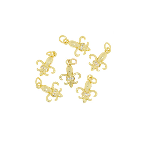 Gold Fleur De Lis Charm With CZ,French Fleur De Lis Charm ,Dainty Pave CZ Fleur De Lis Charm,,CPG1053