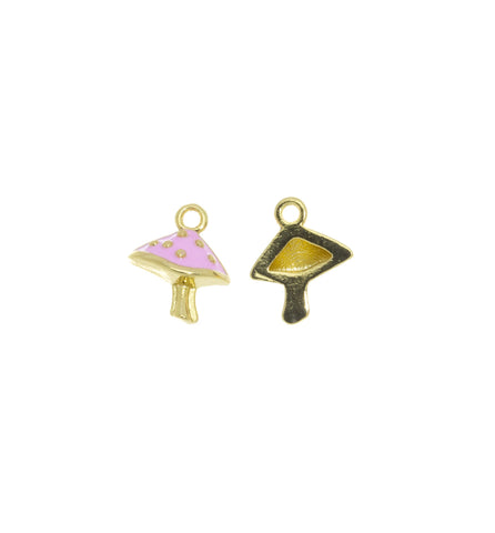 Tiny Mushroom Charm For Bracelet Or Necklace,Gold Mushroom Charm With Pink Enamel,Dainty Mushroom Charm For Earrings ,CPG1066