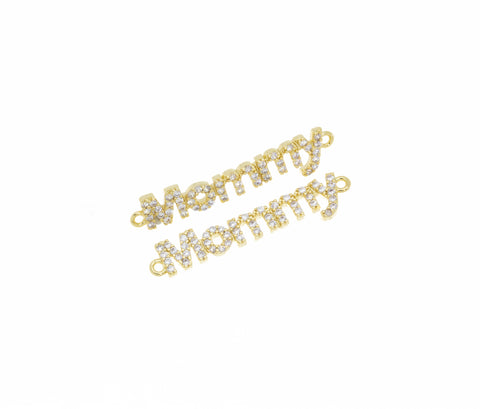 Mommy Monogram Connector Charm,Mommy Bracelet Connector,Gold Mommy Connector Charm With AAA Cubic Zirconia,CNG031