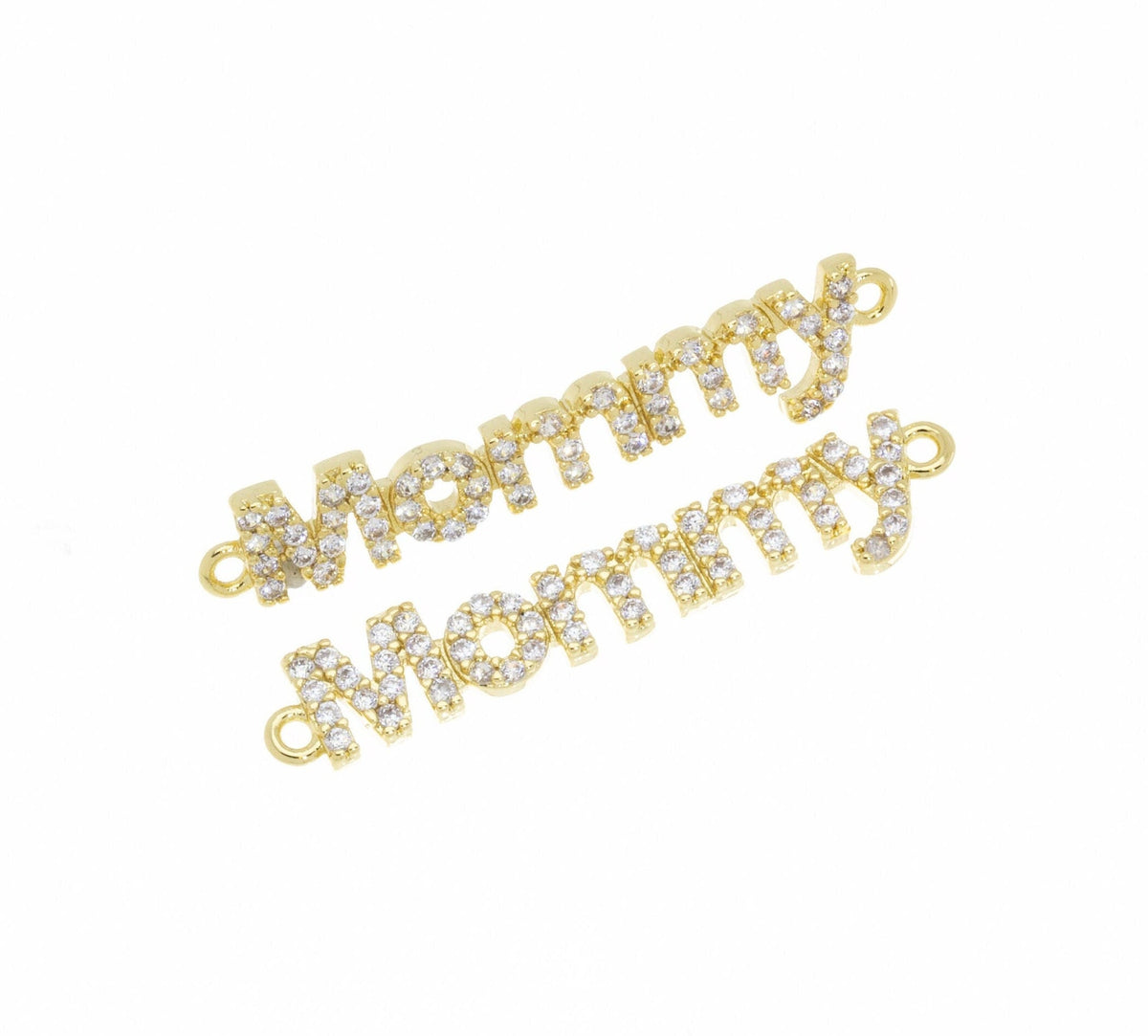 Mommy Monogram Connector Charm,Mommy Bracelet Connector,Gold Mommy Connector Charm With AAA Cubic Zirconia,CNG031