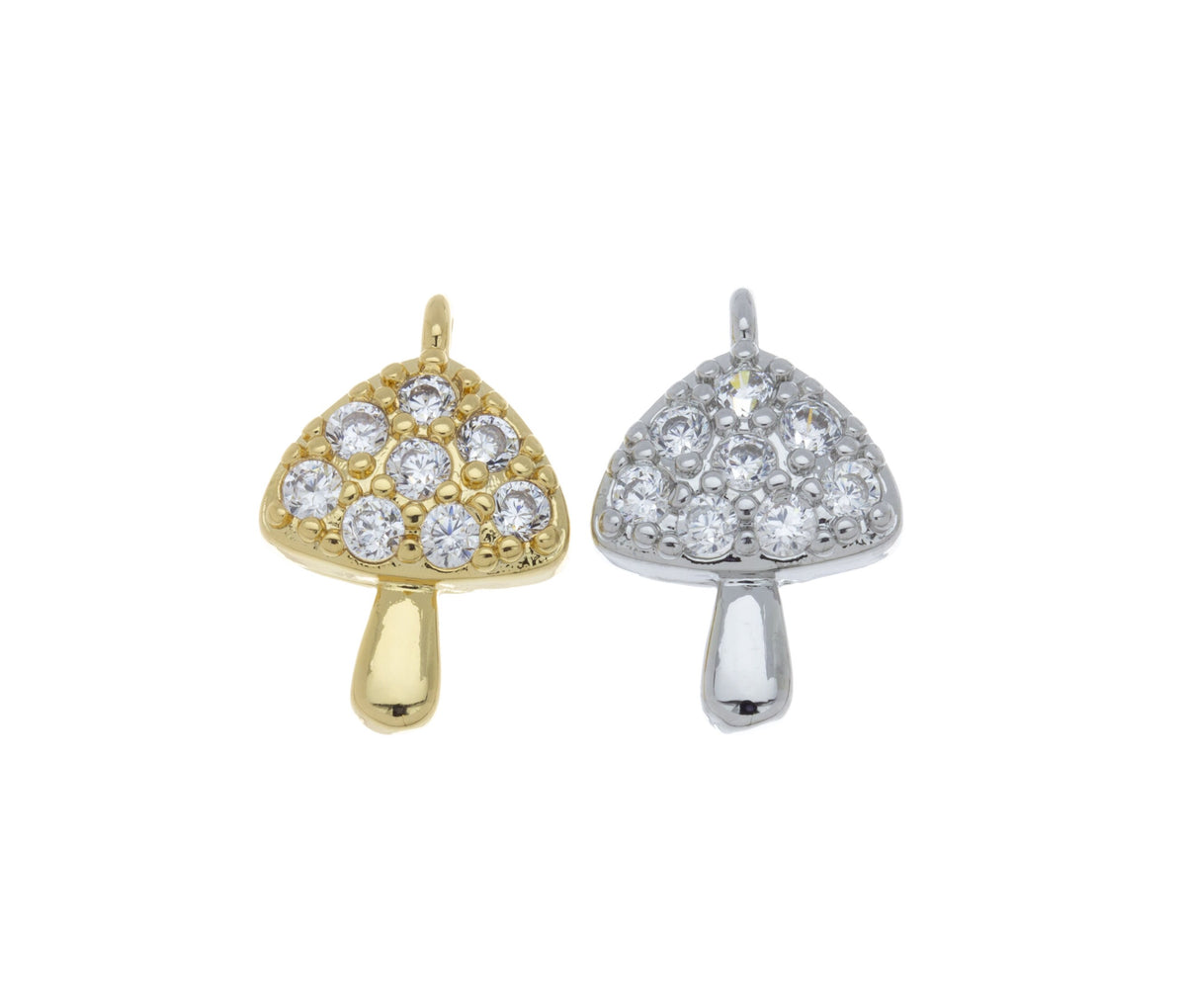 Gold, Rhodium Micro Pave Mushroom Charm, Gold Charm With CZ, Charm For Necklace And Bracelet CPG450, CPS450