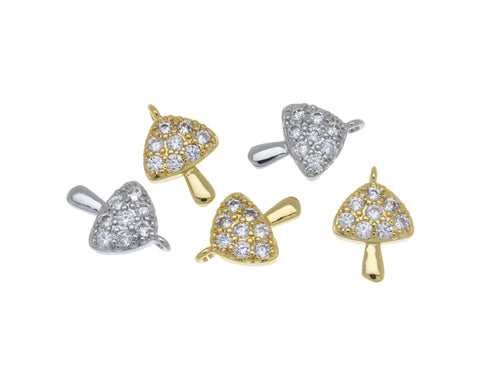 Gold, Rhodium Micro Pave Mushroom Charm, Gold Charm With CZ, Charm For Necklace And Bracelet CPG450, CPS450