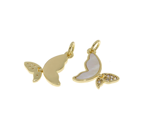 Butterfly Gold Charm,Dainty Butterfly Charm,Mother Of Pearl Butterfly Pendant,CPG470