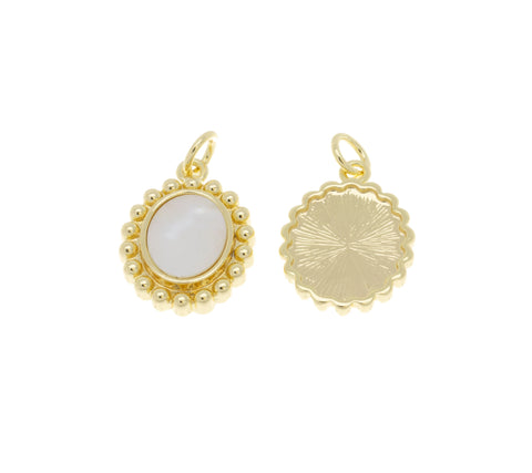 Oval Tag Charm With Mother Of Pearl,Beaded Oval Gold Charm With MOP,Dainty Oval Beaded Charm, 1 pc,5 pcs Or 10pcs,WHOLESALE,CPG473