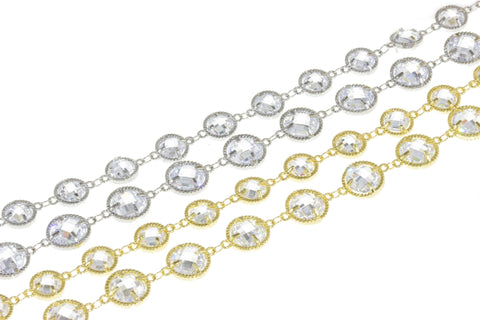 Chain With Briolette Cut Two Side Faceted CZ,Two Sided Diamond By The Yard Link Chain,CHG026-CHS026