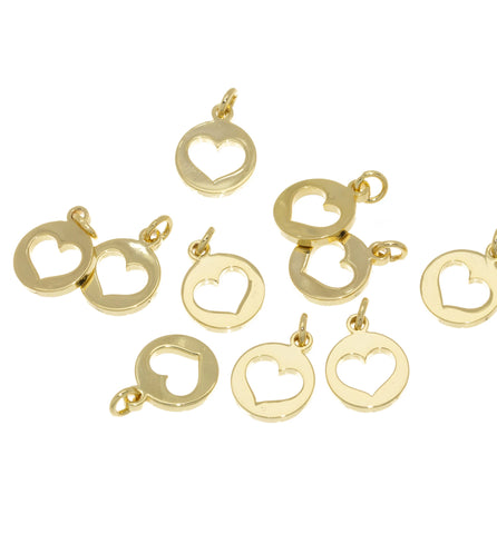 Small Cutout Heart Charm Gold,Dainty Heart Charm For Bracelet Or Necklace,,1 pc,5 pcs Or 10pcs,WHOLESALE,CPG468