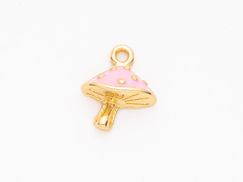 Tiny Mushroom  Charm For Bracelet Or Necklace,Gold Mushroom Charm With Pink Enamel,Dainty Mushroom Charm For Earrings ,CPG1066