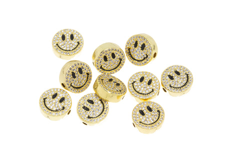 Happy Face Spacer Bead For Bracelet Or Necklace,Two Sided Pave Happy Face Gold Spacer Bead,Elastic Cord Bracelet Bead,SPG005