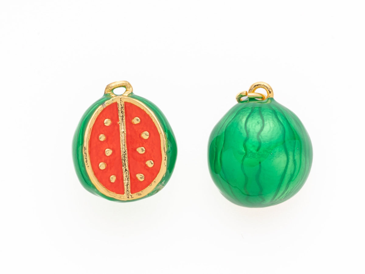 Enamel Watermelon Pendant,18K Gold 3D Watermelon Charm, Fruit Pendant, Enamel Fruit Pendant, DIY Jewelry Making Supplies, 14x13mm, CPG396