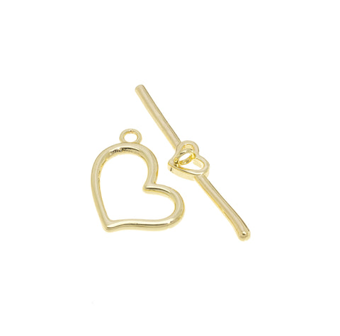 Heart Toggle Clasp,Two Piece Heart Shape Toggle Clasp,Gold Toggle Clasp With Heart Design,Gold Heart Toggle Clasp,CLG120