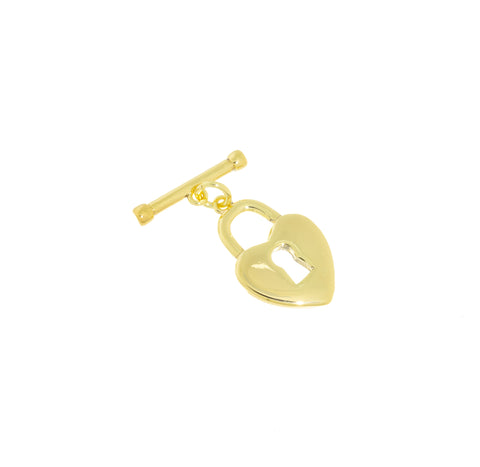 Padlock Heart Toggle Clasp,Two Piece Heart And Padlock Toggle Clasp,Gold Toggle Clasp With Heart And Key hole Design,CLG125