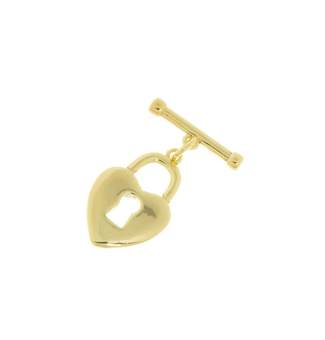 Padlock Heart Toggle Clasp,Two Piece Heart And Padlock Toggle Clasp,Gold Toggle Clasp With Heart And Key hole Design,CLG125