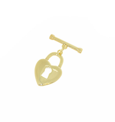 Padlock Heart Toggle Clasp,Two Piece Heart And Padlock Toggle Clasp,Gold Toggle Clasp With Heart And Key hole Design,CLG125