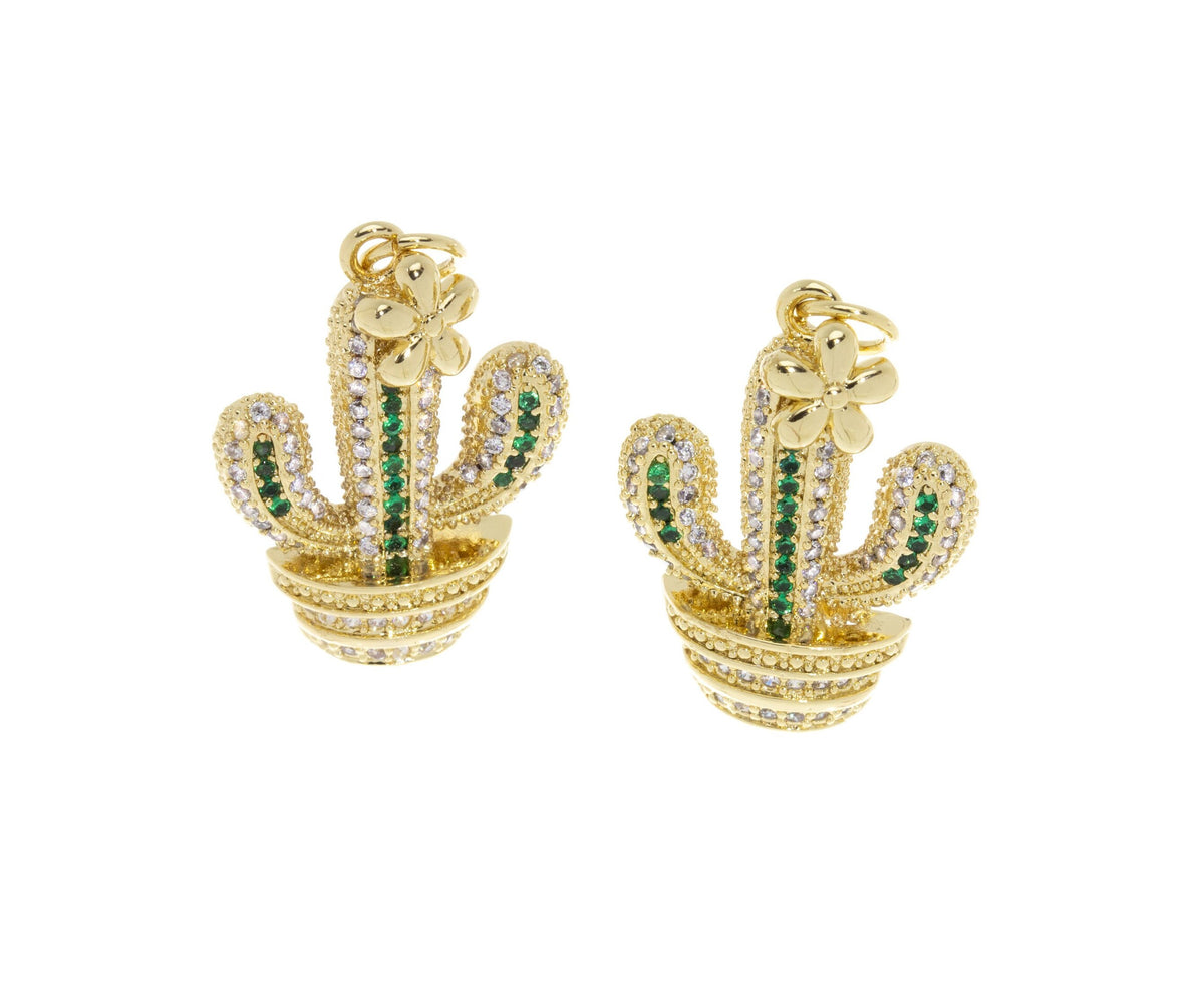 Cactus Desert Tree Charm,Cactus Tree Charm With CZ, Pave Cactus Desert Tree,CPG673