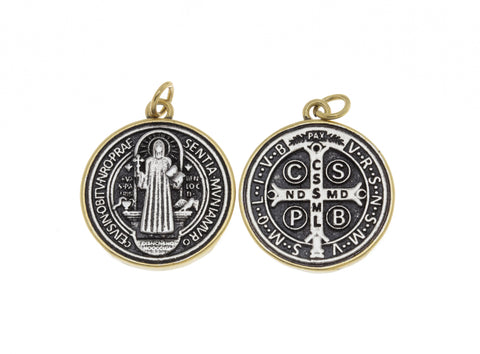 Saint Benedict Antique Charm,Two Tone Antique Finish St.Benedict Charm,Christian Jewelry Charms,CPG674