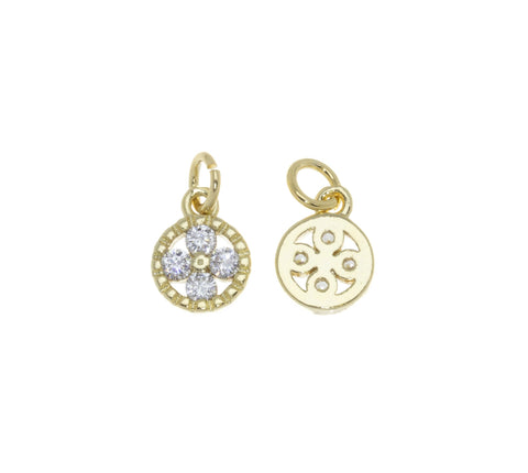 Pave Dainty Disc Charm,Small Charm For Bracelet,Round CZ Circle Gold Charm,CPG681