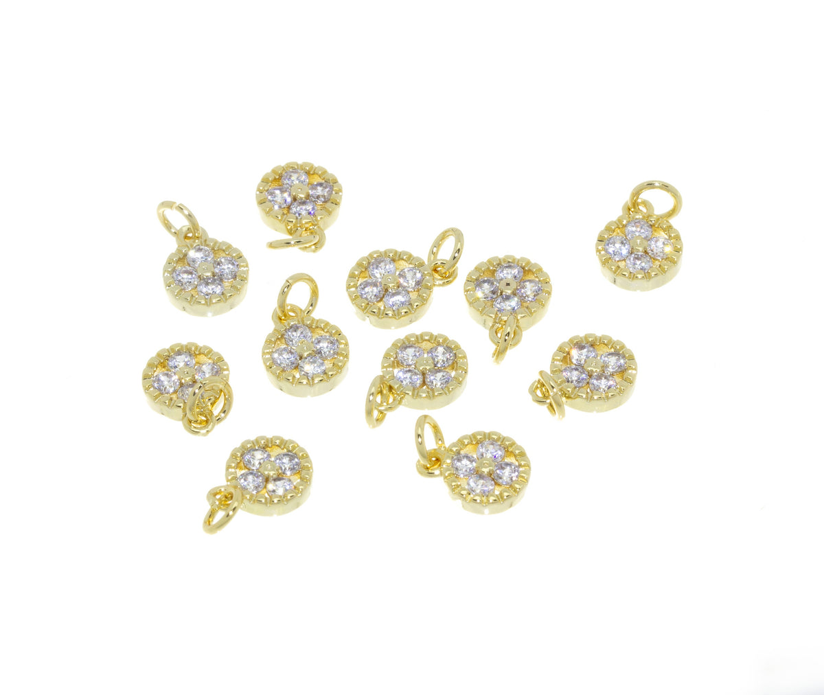 Pave Dainty Disc Charm,Small Charm For Bracelet,Round CZ Circle Gold Charm,CPG681