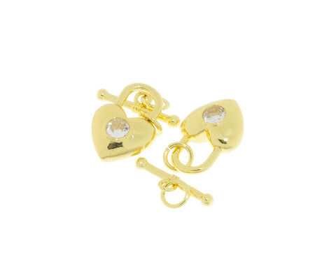 Heart Shape Two Sided Toggle Clasp,Dainty Gold Toggle Clasp Set,Gold Toggle Clasp,Gold Heart Clasp,CLG264