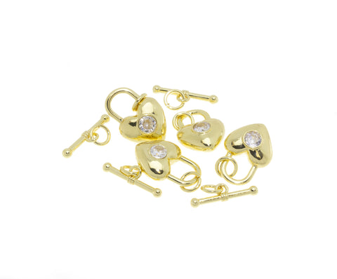 Heart Shape Two Sided Toggle Clasp,Dainty Gold Toggle Clasp Set,Gold Toggle Clasp,Gold Heart Clasp,CLG264