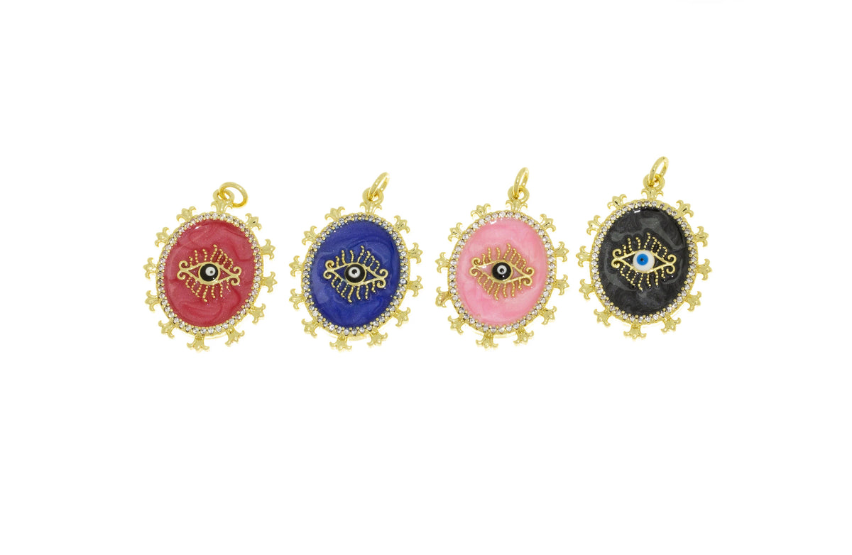 Enamel Evil Eye Charm With CZ,Gold Oval Evil Eye Pendant,Pave Enamel Evil Eye Gold Charm,Trendy Minimalist Jewelry,CPG682