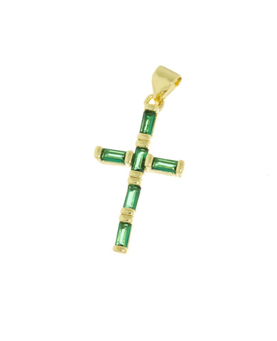Gold Baguette Cross Charm,Pave Gold Cross Pendant,Religious Gold Jewelry,CZ Gold Cross Charm,CPG689