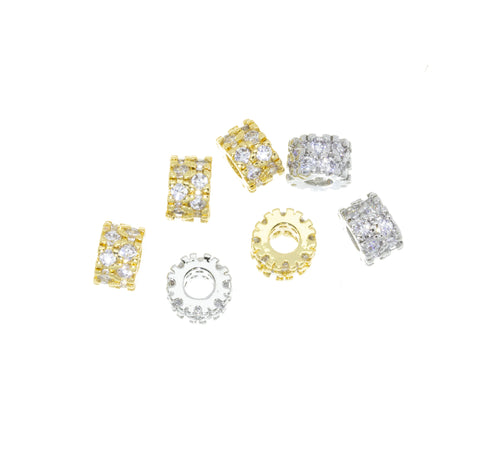 Gold Or Silver Double Row Spacer Bead,Spacer With CZ For Bracelet Or Necklace,7mm Spacer For Jewelry,SPG015-SPS015