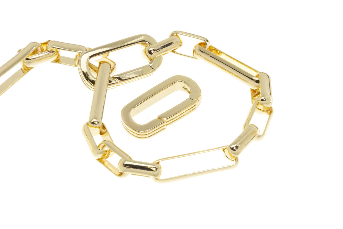 Oval Elongated Push Gate Clasp,Long Spring Gate Gold Clasp,Paper Clip Chain Clasp,Clasp For Chain Bracelet And Necklace,CLG220