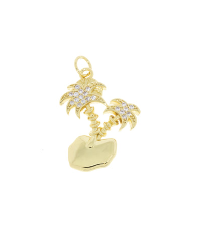 Palm Tree Charm Gold With CZ,Pave CZ Double Palm Tree Charm,Tropical Tree Charm With CZ,CPG1007