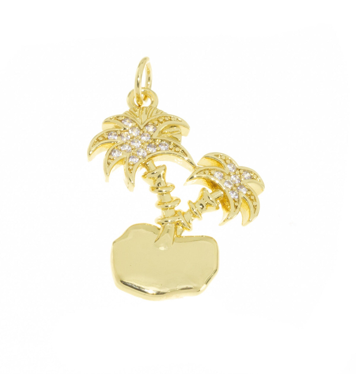 Palm Tree Charm Gold With CZ,Pave CZ Double Palm Tree Charm,Tropical Tree Charm With CZ,CPG1007