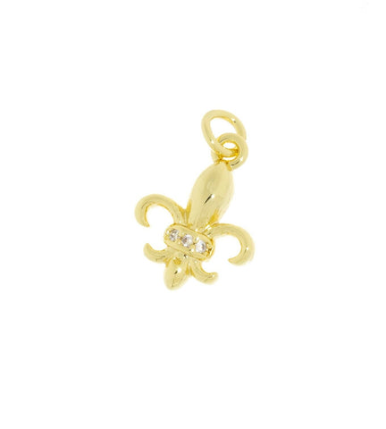 Gold Fleur De Lis Charm With CZ,French Fleur De Lis Charm ,Dainty Pave CZ Fleur De Lis Charm,,CPG1053