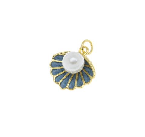 Pearl In Oyster Shell Charm ,Dainty Oyster Shell Charm,Fresh Water Pearl Oyster Charm,CPG1081