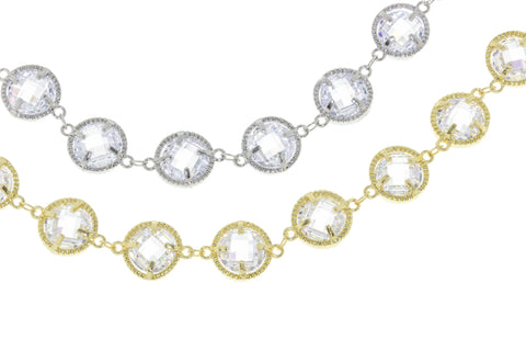 Chain With Briolette Cut Two Side Faceted CZ,Two Sided Diamond By The Yard Link Chain,CHG026-CHS026