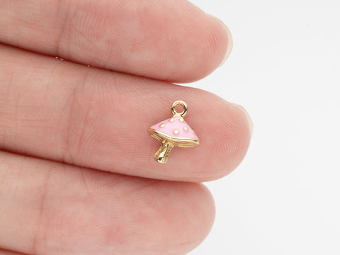 Tiny Mushroom  Charm For Bracelet Or Necklace,Gold Mushroom Charm With Pink Enamel,Dainty Mushroom Charm For Earrings ,CPG1066