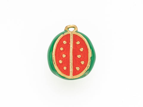 Enamel Watermelon Pendant,18K Gold 3D Watermelon Charm, Fruit Pendant, Enamel Fruit Pendant, DIY Jewelry Making Supplies, 14x13mm, CPG396