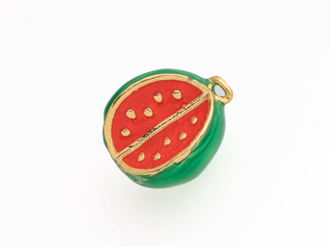 Enamel Watermelon Pendant,18K Gold 3D Watermelon Charm, Fruit Pendant, Enamel Fruit Pendant, DIY Jewelry Making Supplies, 14x13mm, CPG396