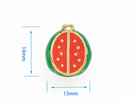 Enamel Watermelon Pendant,18K Gold 3D Watermelon Charm, Fruit Pendant, Enamel Fruit Pendant, DIY Jewelry Making Supplies, 14x13mm, CPG396